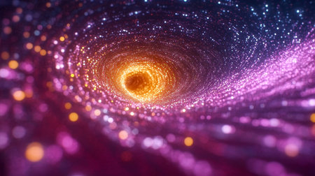 Abstract Vortex of Glowing Particles, Digital Stream of Data, Futuristic Technology Backgroundの素材