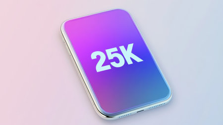 Modern smartphone screen notification 25K subscribers celebration on gradient color backgroundの素材