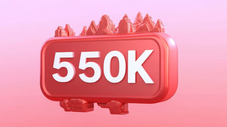 3D Render Social Media 550K Followers Notification Icon on Pink Gradient Background, 3D Illustrationの素材
