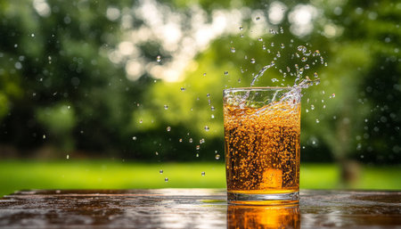 Thirst Quenching Splash Beverage with Ice Cubes and Dynamic Water Movement, Refreshing Summer Drinkの素材