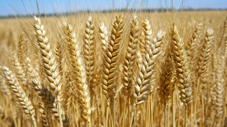 Golden Wheat Field, Agriculture, Harvest, Sunlight, Rural Landscape, Nature s Bounty, Summer Season.の素材
