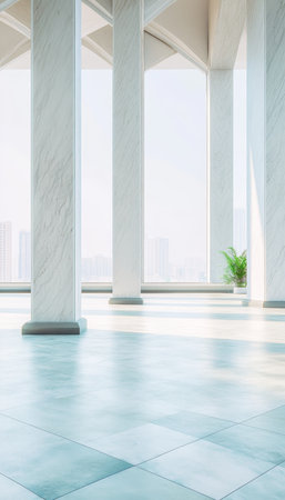 Modern Minimalist Architecture Interior With Empty Open Space And Natural Light, 3D Renderingの素材