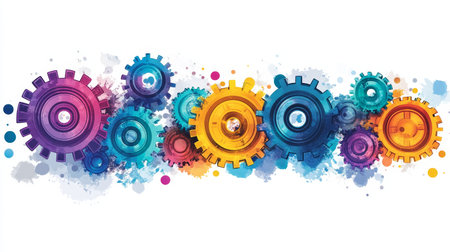 Vibrant Innovation Colorful Gears Symbolizing Advancement and Collaboration in Modern Manufacturingの素材
