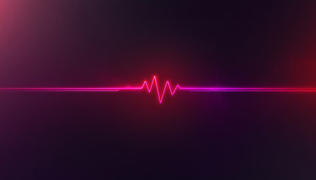 Neon Pink Illuminated EKG Heartbeat Line on a Dark Gradient Background with Copy Spaceの素材