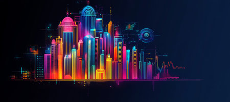 Vibrant financial icons representing growth and innovation in banking and finance sectorの素材