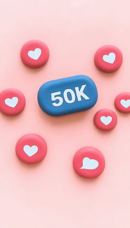 50K Celebration, Social Media Milestone Representation Surrounded by Likes and Commentsの素材