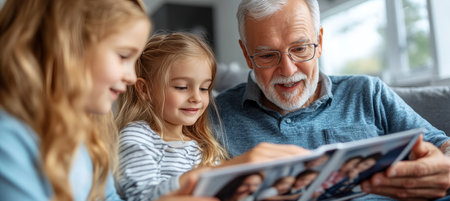 Grandfather s Stories A Loving Grandfather Sharing Memories With His Granddaughters.の素材