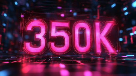 Glowing 350K on Digital Abstract Background, Futuristic Technology Style, Number 350000の素材