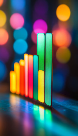 Abstract Colorful Growth Chart On Blurred Background, Symbolizing Financial Success And Growthの素材