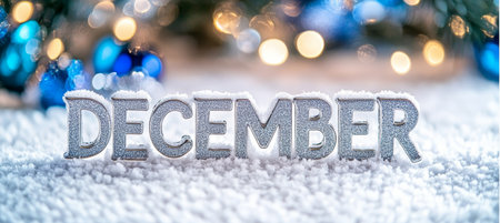 December in Sparkling Snow A Festive Winter Scene with Glimmering Lights and Wintry Charmの素材