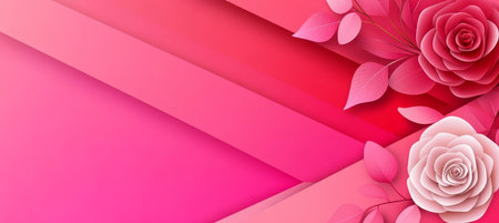 Floral Valentines Day Abstract Background with Diagonal Gradient and Vine-Like Roses, Space for Textの素材