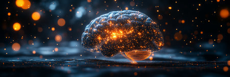 Glowing Abstract Human Brain With Neuronal Activity. Synapses, And Nerve Cells. 3D Illustrationの素材