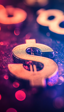 Golden Dollar Signs Abstract, Gradient Blurry Financial Background for Wealth Growth and Investmentの素材