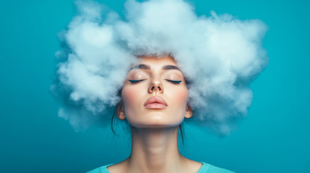 Woman Plagued By Thoughts, Representing Mental Health Issues Of Depression, Anxiety, And Loneliness.の素材