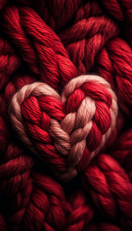 Woven from Love Close Up of Knitted Red and Pink Heart for Valentine s Day Winter Printsの素材