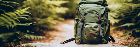 Green Backpack by The Hiking Trail Embracing Wilderness Exploration in Verdant Woodlandsの素材