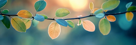 Sunlit Beauty Of Pastel Colored Leaves On The Branch. Natural Spring Or Summer Wallpaperの素材