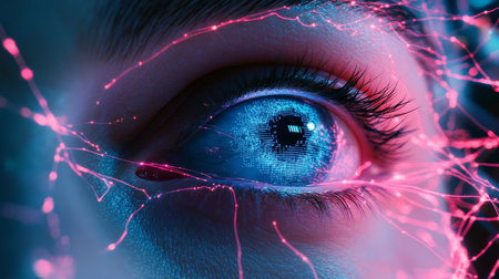 Digital Eye. Closeup Of Eye With Glowing Digital Lines, Concept Of Eye Health, Future Technology.の素材
