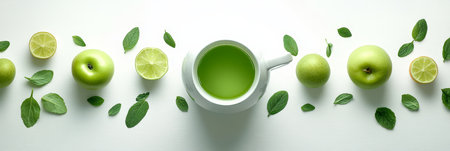 Green Tea, Fresh Green Apple, Lime Fresh, Herb Ingredient, Mint Leaf , Healthy Drinkの素材