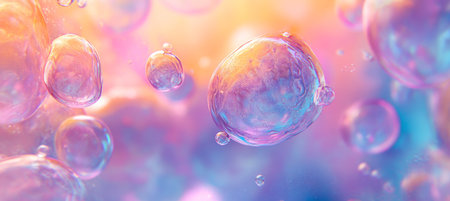 Abstract Background With Microscopic, Multicolored Bubbles Floating On A Colorful Backdropの素材