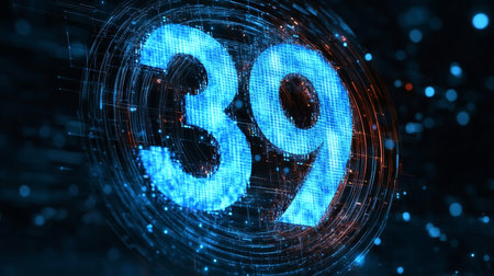 Glowing Futuristic Digital Number 39, Abstract Technology, Communication, And Data Conceptの素材
