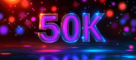 Glowing 3D 50K Celebration Background, Social Media Milestone, Digital Abstract Designの素材