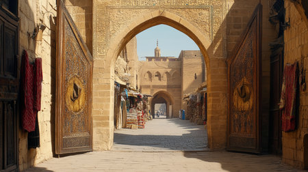 Historic Khan El Khalili Market in Cairo, Egypt Architectural Splendor of Ancient Trade Routesの素材