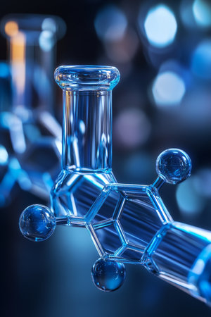 Abstract Background, Blue Molecular Structure with Hexagonal Pattern and Soft, Ethereal Lightingの素材