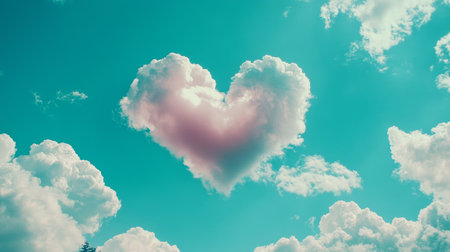 Heart Shaped Cloud in Blue Sky, Love, Romance, Valentine s Day Concept. Beautiful Skiesの素材