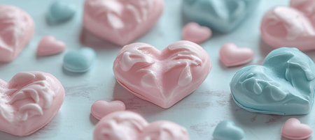 Romantic Pastel Pink and Blue Heart Background, Valentine s Day Love Theme, Soft Focusの素材