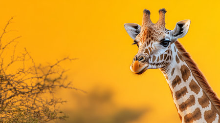 Golden Hour Giraffe Portrait Majestic Wildlife of the African Savanna in Warm Sunlightの素材