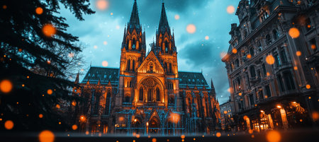 Illuminated Notre-Dame Basilica, Montreal A Stunning Evening At Dusk With Glowing Lightsの素材