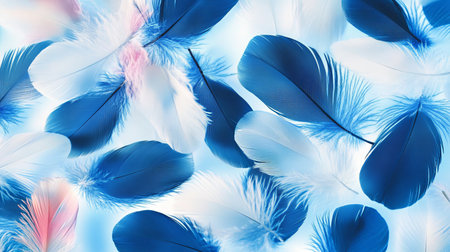 Blue and White Feathers, Soft Texture Background for Valentine s Day, Romantic Love Conceptの素材