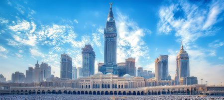 Masjid al-Haram Mosque in Mecca, Saudi Arabia. Islamic Architecture and Holy Cityscapeの素材