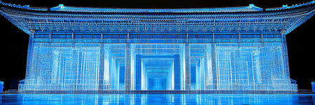 Gyeongbokgung Palace, Seoul, In Digital Network Style. Traditional Korean Architecture Illustration.の素材