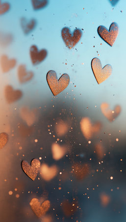 Warm, Glittering Heart Bokeh Background, Featuring a Soft Gradient and Ample Copy Spaceの素材
