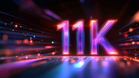Glowing Digital 11K Numbers In Futuristic Style On Cyberpunk Background With Neon Light Effect.の素材