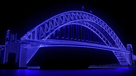 Blue Digital Network Outline, Iconic Bridge at Night, Sydney Architecture, Modern Technologyの素材