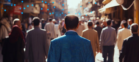 Individual Walking Through Busy Crowded Street, Blurred City Life, Sense Of Individualityの素材