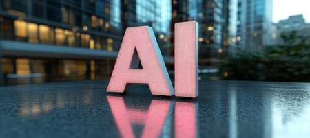 Pink Illuminated 3D AI Sign on a Reflective Surface, Abstract Artificial Intelligence Conceptの素材