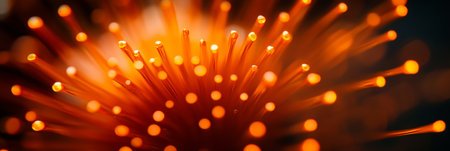 Bright Orange Fiber Optic Cables, Abstract Lighting, Communication Technology Backgroundの素材