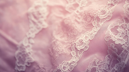 Soft, Pink Background with Delicate White Lace, Creating a Romantic, Vintage Style Textureの素材
