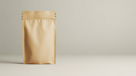 Realistic Kraft Paper Pouch Mockup On Light Gray Background, Sustainable Packaging Conceptの素材
