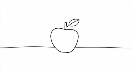 Line Art Apple Illustration, Minimalist Fruit Drawing, Simple Icon Design, Coloring Page for Kidsの素材