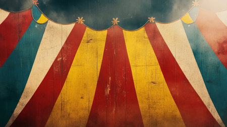 Vintage Circus Tent Background With Colorful Stripes And Faded Texture, Carnival Backdropの素材