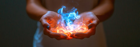 Woman Holding Glowing Abstract Energy in Hands Creating Powerful Image of Spirituality And Healingの素材