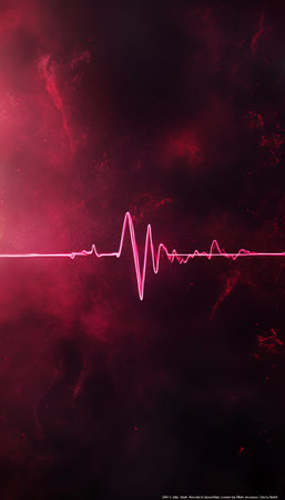 Stylized ECG Heartbeat Line on Dark Gradient Backdrop with Subtle Glow Effect and Copy Spaceの素材