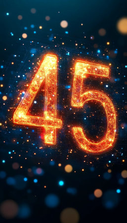 Fiery Number 45 on a Sparkling Background, Perfect for Celebrating a 45th Anniversary or Birthdayの素材