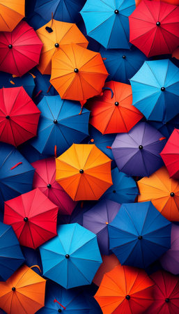 Vibrant Canopy of Colorful Umbrellas A Cheerful Display of Protection and Color Overheadの素材