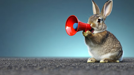 Rabbit With Megaphone Announces, Adorable Loudspeaker Announcement, Attention Banner, Pet Suppliesの素材